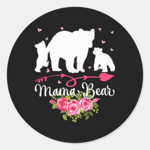 Sticker Rond Mères Day Mama Ours Avec 2 Cubs Cubes
