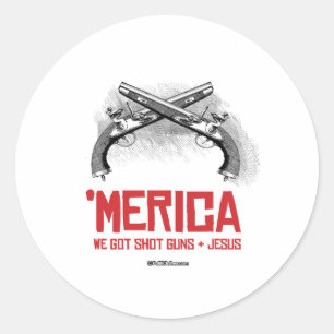 Sticker Rond 'Merica - Armes et Jésus