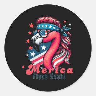 Sticker Rond Merica Flock Ouais Drôle Flamant rose Mullet 4 Jui