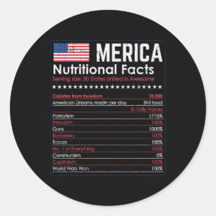 Sticker Rond Merica Nutrition Fact Amusant Amérique 4 juillet P