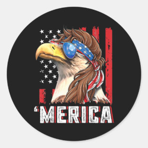 Sticker Rond Merica Patriotic Bald Eagle Mullet USA Drapeau 4e