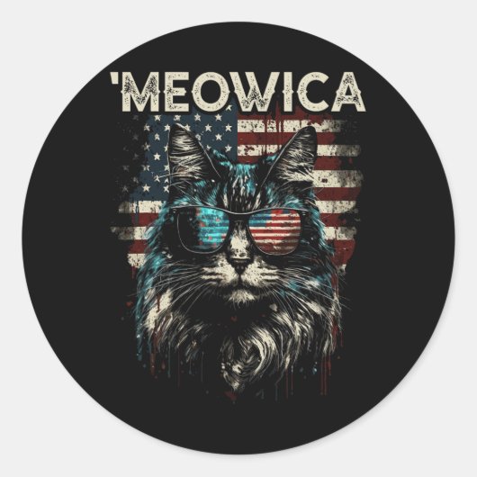 Sticker Rond Merica Patriotique Maine Coon Chat (Devant)