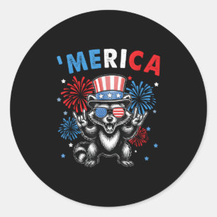 Sticker Rond Merica Racoon 4 juillet Fête de l'Indépendance Amé