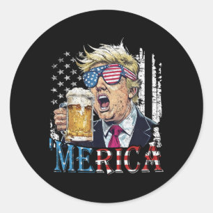 Sticker Rond Merica Trump 4 juillet drôle de bière hommes W