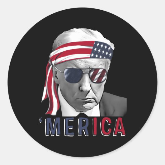 Sticker Rond Merica Trump 4 juillet heureux Trump Drapeau améri (Devant)