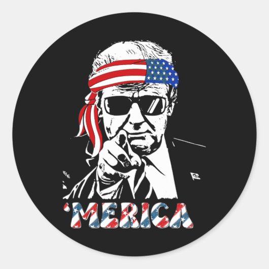 Sticker Rond Merica Trump 4 juillet heureux Trump Drapeau améri (Devant)