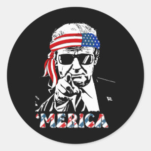Sticker Rond Merica Trump 4 juillet heureux Trump Drapeau améri