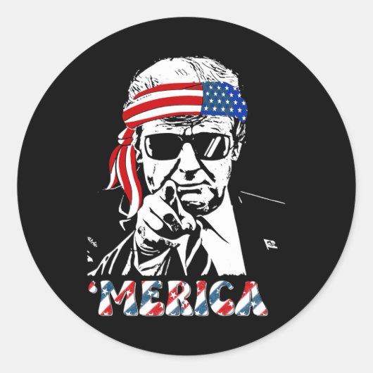 Sticker Rond Merica Trump 4 juillet heureux Trump Drapeau améri (Devant)