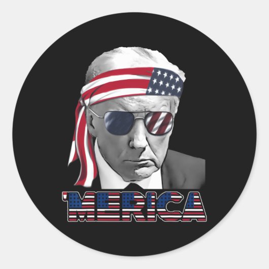 Sticker Rond Merica Trump 4 juillet heureux Trump Drapeau améri (Devant)