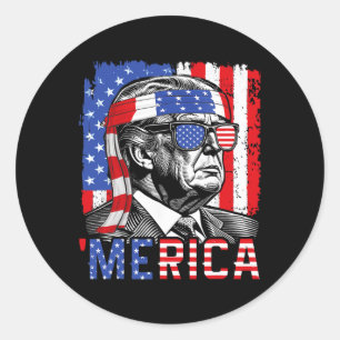 Sticker Rond Merica Trump Happy 4 juillet Drôle américain drôle