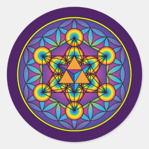 Sticker Rond Merkaba du Cube de Metatron sur Flower of Life