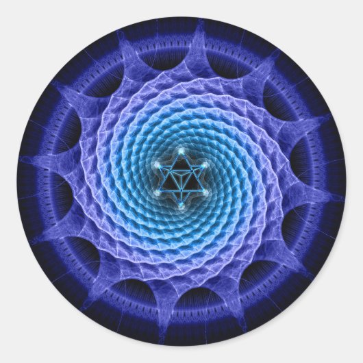 Sticker Rond Merkaba Spiral Mandala Blue ( Géométrie Fractale ) (Devant)