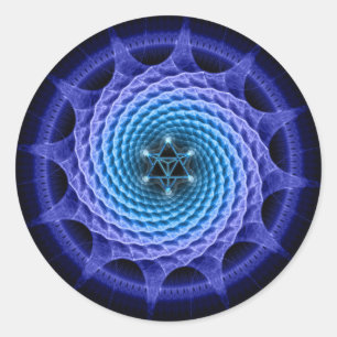 Sticker Rond Merkaba Spiral Mandala Blue ( Géométrie Fractale )
