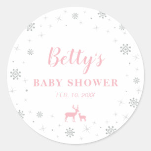 Sticker Rond Merland hivernal, Baby shower argenté et rose
