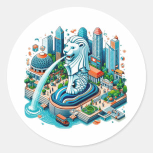 Sticker Rond Merlion de jardin de Singapour