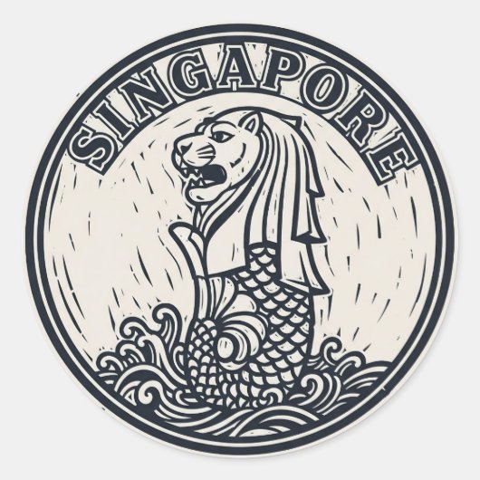 Sticker Rond Merlion Singapour (Devant)