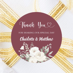 Sticker Rond Merlot bordeaux fleurs blanches merci mariage