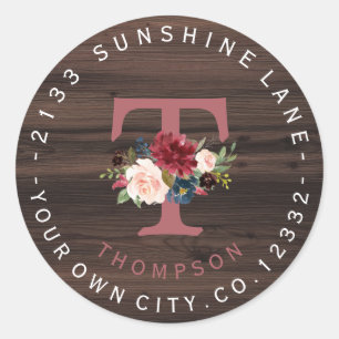 Sticker Rond Merlot Marine Floral Monogramme Circulaire Étiquet