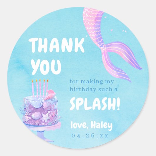 Sticker Rond Mermaid 1er anniversaire ONEder Merci de mer (Devant)