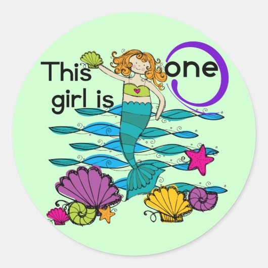 Sticker Rond Mermaid 1er Anniversaire Tshirts et cadeaux (Devant)