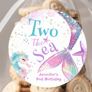 Sticker Rond Mermaid 2e anniversaire Deux La fille rose de la m