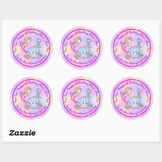 Sticker Rond Mermaid 4e anniversaire Modifier Modifier Modifier (Feuille)