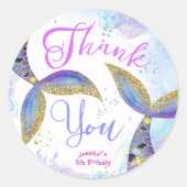 Sticker Rond Mermaid 5e anniversaire filles Blue Gold (Devant)