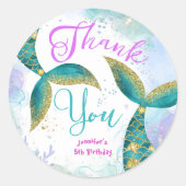 Sticker Rond Mermaid 5e anniversaire filles violet Turquoise (Devant)