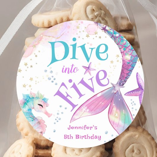 Sticker Rond Mermaid 5e anniversaire Plongée en cinq