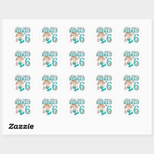 Sticker Rond Mermaid 6e anniversaire (Feuille)