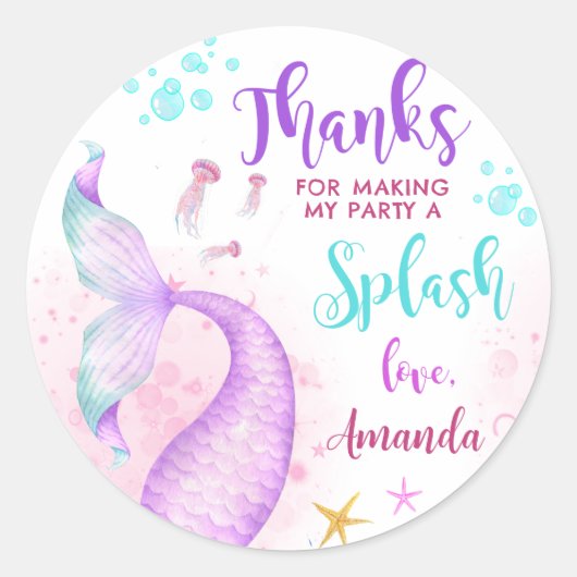 Sticker Rond Mermaid Anniversaire Merci classique (Devant)