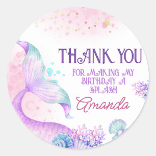 Sticker Rond Mermaid Anniversaire Merci de fête Favoriser