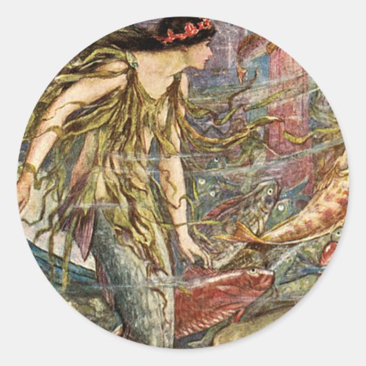 Sticker Rond Mermaid Art victorien par H J Ford (Devant)