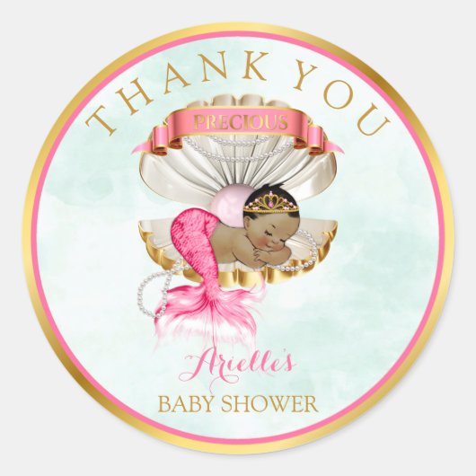 Sticker Rond Mermaid Bébé Clam Shell Tiara Africain-Américain (Devant)