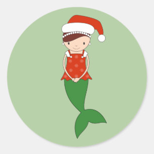 Sticker Rond Mermaid Christmas verte illusima