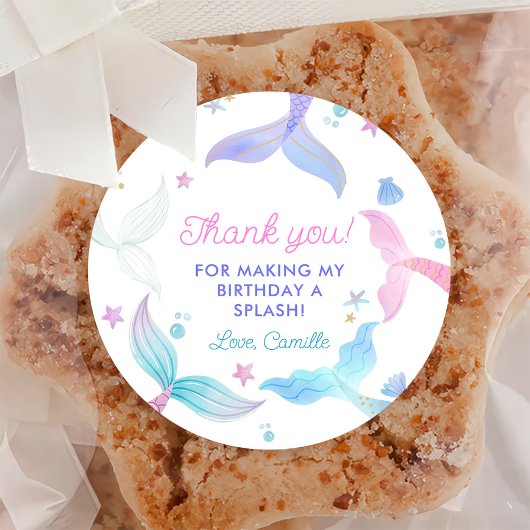 Sticker Rond Mermaid Girl 4e fête d'anniversaire