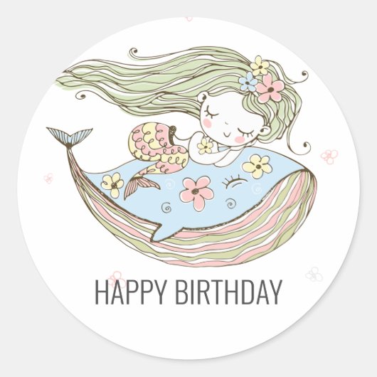 Sticker Rond Mermaid Joyeux anniversaire (Devant)