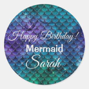 Sticker Rond Mermaid scales bleu et mauve