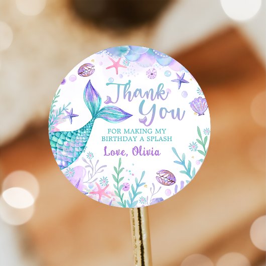 Sticker Rond Mermaid Tail Anniversaire Merci