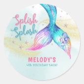 Sticker Rond Mermaid Tail Glitter Splish Splash birthday (Devant)