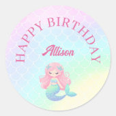 Sticker Rond Mermaid Tail Teal Pink Girly Birthday (Devant)