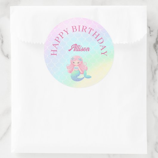 Sticker Rond Mermaid Tail Teal Pink Girly Birthday (Sac)