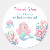 Sticker Rond Mermaid Tail Teal Pink Girly Birthday (Devant)