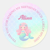 Sticker Rond Mermaid Tail Teal Pink Girly Birthday (Devant)