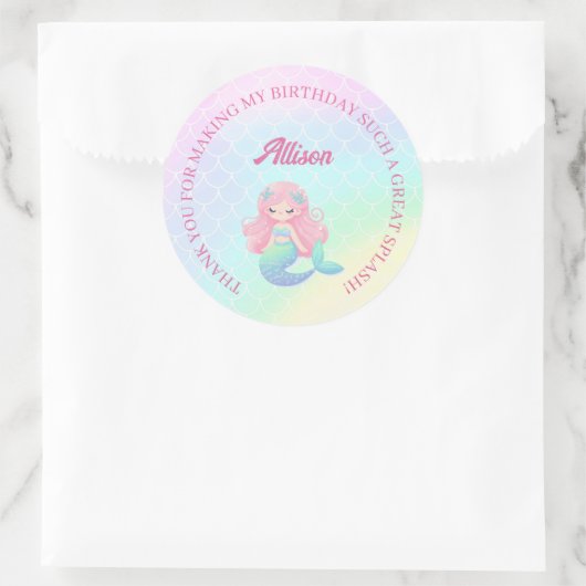 Sticker Rond Mermaid Tail Teal Pink Girly Birthday (Sac)