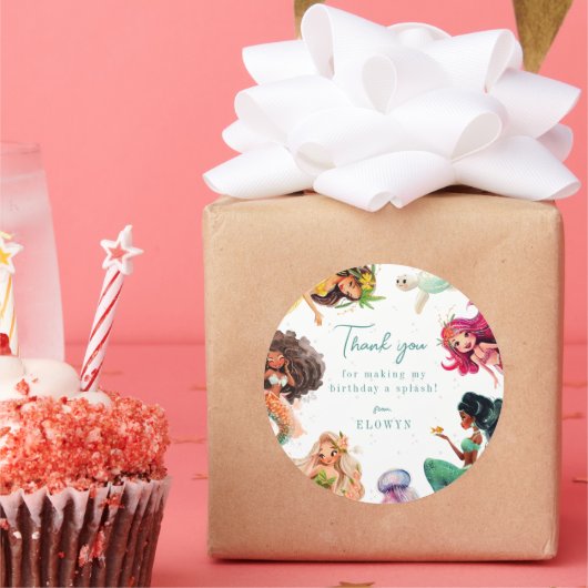 Sticker Rond Mermaid Thème Anniversaire Fête Merci (Fête)