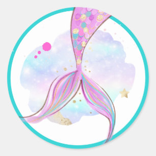 Sticker Rond Mermaid Whimsical Sous La Fête D'Anniversaire De L
