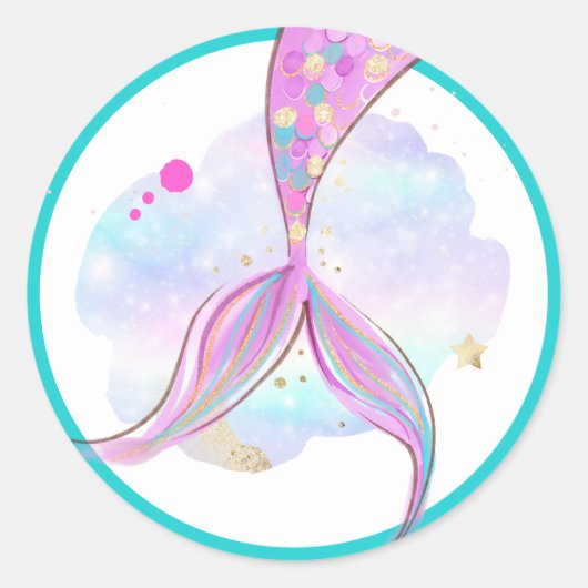 Sticker Rond Mermaid Whimsical Sous La Fête D'Anniversaire De L (Devant)