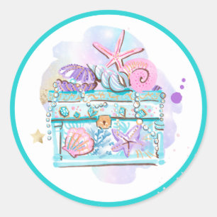 Sticker Rond Mermaid Whimsical Sous La Fête D'Anniversaire De L