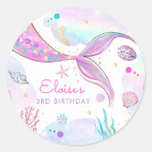 Sticker Rond Mermaid Whimsical Sous La Fête D'Anniversaire De L (Devant)
